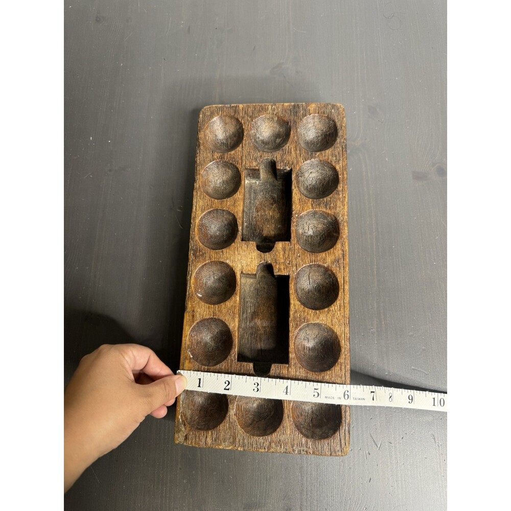 Vintage Hand Carved Wooden Mancala Game Board Rustic Boho Decor - Picture 5 of 7